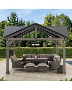 Sunjoy 13.5x13.5 Steel Hardtop Gazebo with Solar Powered LED Lights and Built-in Power System