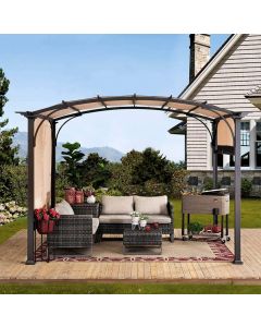 Sunjoy Outdoor Patio 9.5x11 Modern Tan Metal Arched Pergola Kit with Adjustable Canopy
