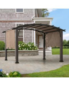 Sunjoy 10x12 Dylon V.3A arched roof Pergola Outdoor Patio Modern Tan Metal Arched Pergola Kit with Adjustable Canopy