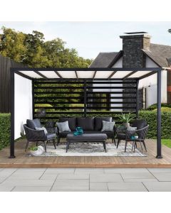 Sunjoy Outdoor Patio 10x12 Modern Metal Privacy Screen Pergola Kit with White Adjustable Canopy