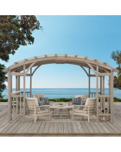 Sunjoy Outdoor Patio 10x14 Modern Light Gray Wooden Frame Arched Pergola Kit with Shelves
