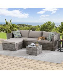 Sunjoy 5-Piece Patio Furniture Set Outdoor Sectional Wicker Sofa Set with Sunbrella? Cushions and Tempered Glass Top Coffee Table