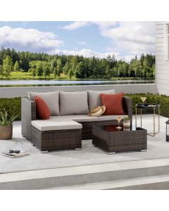 Sunjoy 3-Piece Patio Furniture Set Outdoor Wicker Sofa Set with Sunbrella? Cushions and Tempered Glass Top Coffee Table