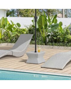 Sunjoy 16" Square Outdoor Wicker Side Table with Umbrella Hole, Combination Umbrella Stand Side Table