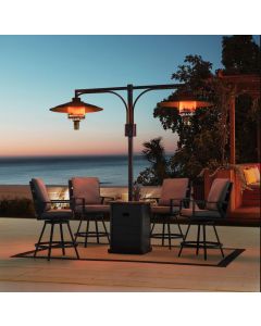 Sunjoy Outdoor Patio 64,000 BTU Black Steel Propane Gas Dual Heater with Table Top for Commercial & Residential Use