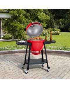 Sunjoy 20 in. Charcoal Grill, Egg-shaped Outdoor Grill with Pizza Stone, Ultimate BBQ Grill and Smoker with Wheels