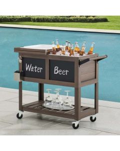 Sunjoy 80-Quart Brown Patio Cooler, Rolling Ice Chest Cooler Cart with Chalkboard, Storage Shelf, Bottle Opener, and Wheels