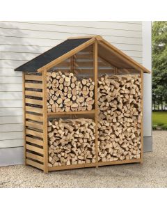 Sunjoy Outdoor Cedar Firewood Storage Rack Shed with Asphalt Roof