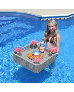 Sunjoy 24x24" Wicker Floating Pool Tray Aluminum Frame Pool Accessory Tray for Drinks, Snacks, and Essentials