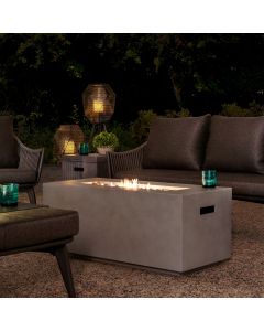 AmberCove Modern 42 in. Rectangular Gray Concrete Propane Powered Fire Pit Table with Lava Rocks and Protective Cover