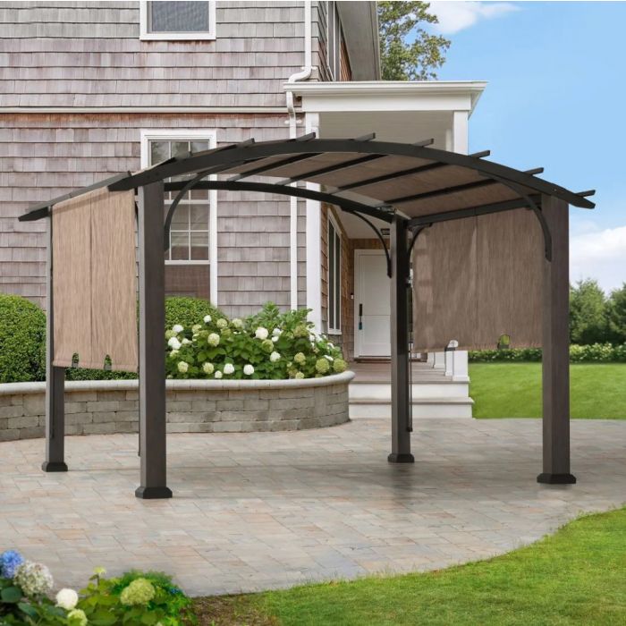 Sunjoy 10x12 Dylon V.3A arched roof Pergola Outdoor Patio Modern Tan ...