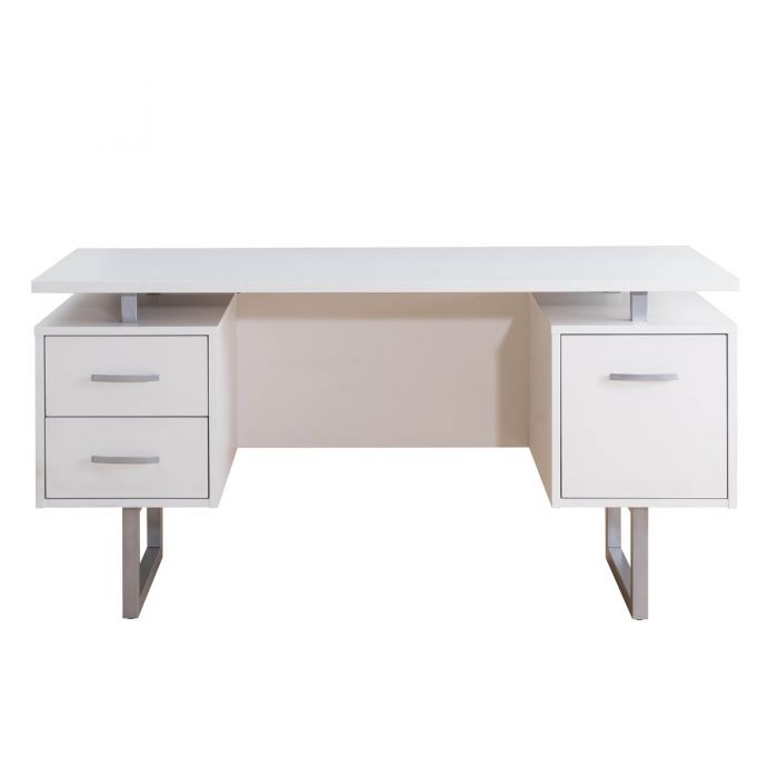 Sunjoy White Deja Double 60 in. Pedestal Desk with Drawers