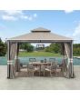 Sunjoy 11x13 Soft Top Gazebo Outdoor Patio Steel Frame 2-Tier Backyard Gazebo with Netting, Curtains and Hook