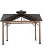 Sunjoy Roanforth Black Steel & Wood 2-Tier Outdoor Hardtop Gazebo With Ceiling Hook for Patio, Backyard, and Garden