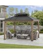 Sunjoy 10x12 ft. Wood Gazebo, Outdoor Patio Steel Hardtop Gazebo, Cedar Framed Wooden Gazebo with 2-tier Metal Roof and Ceiling Hook