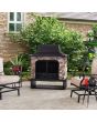 Sunjoy Outdoor 48 in. Black Steel Wood Burning Stone Fireplace with Fire Poker and Removable Grate