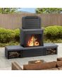 Sunjoy 58 in. Wood Burning Fireplace, Steel Outdoor Fireplace with Chimney, Log Holders, Fireplace Tool, and PVC Cover